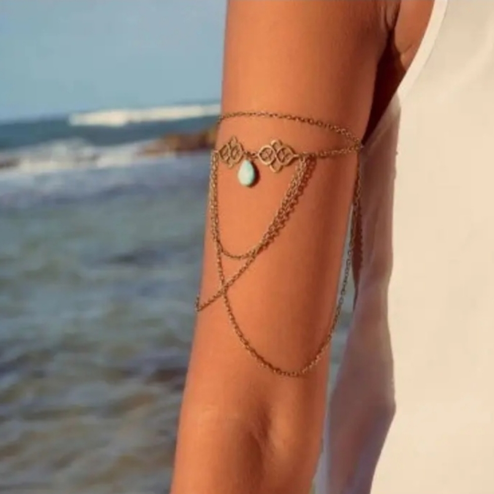 Armband Faux Turquoise Arm Cuff Sleeve Chain Armlet Bracelet Bronze Gold Silver